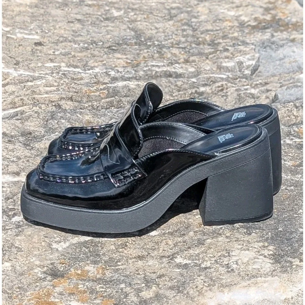 Y2K Goth Chunky Platform Loafer Mules Black Patent Wild Fable 8.5 Whimsigoth